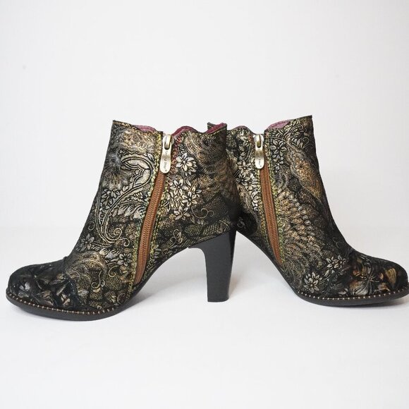 L'Artiste by Spring Step, SmokinHot Metallic Bootie Heels, Fiery, Bronze, Black - Picture 4 of 8